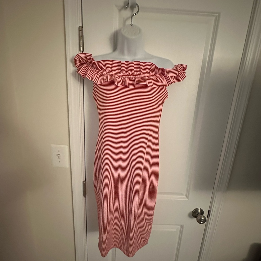 Zara Red and White Strapless Dress